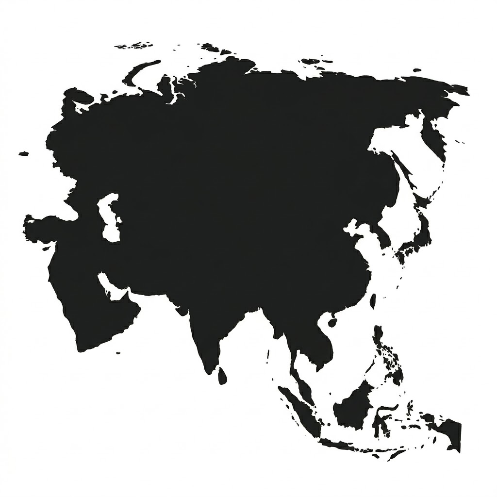 Stafford Affiliates Travel silhouette map of Asia.