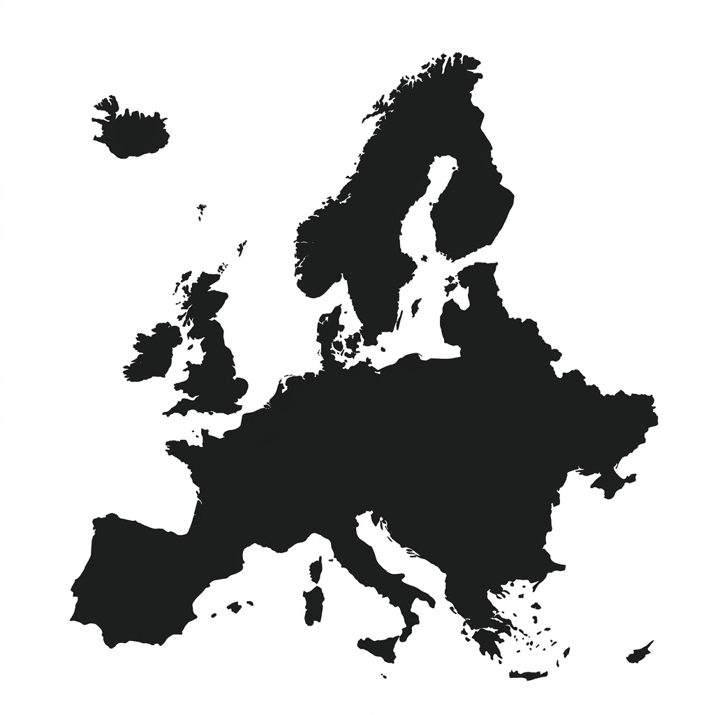 Stafford Affiliates Travel silhouette map of the continent of Europe.