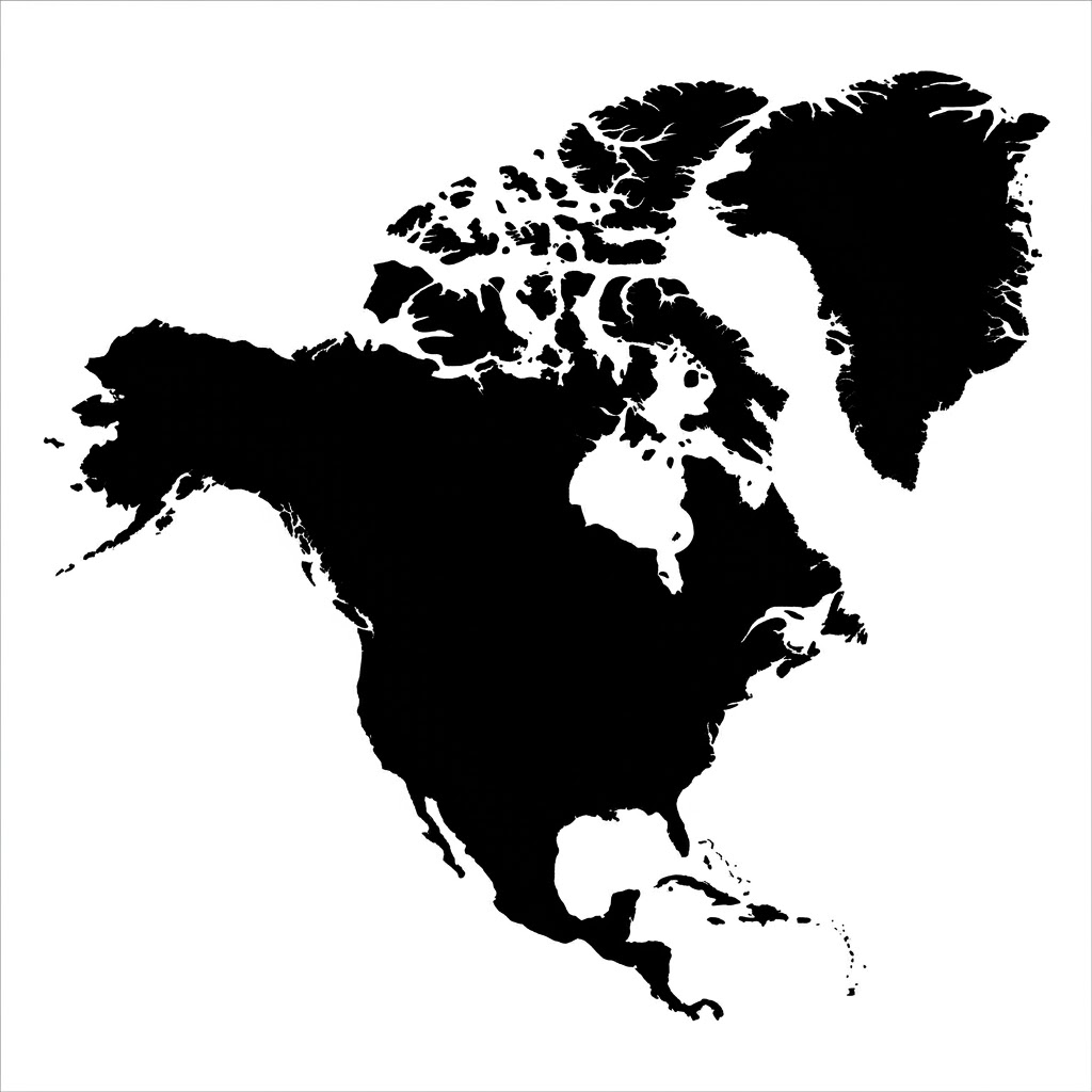 Stafford Affiliates Travel black silhouette map of North America.