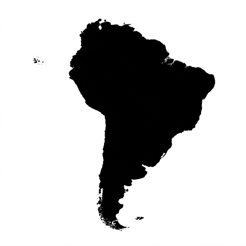 Stafford Affiliates Travel silhouette map of South America.