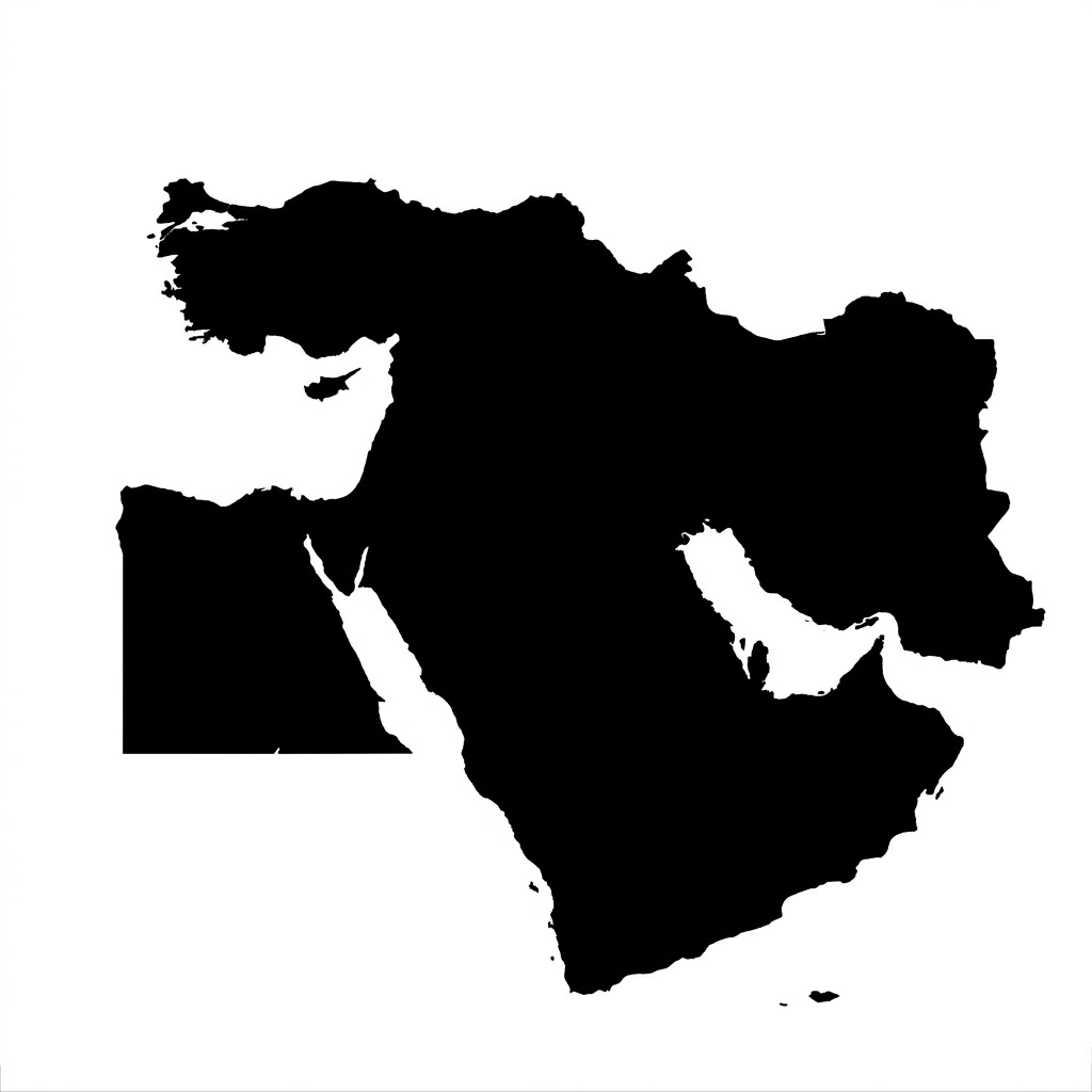 Stafford Affiliates Travel silhouette map of the Middle East.