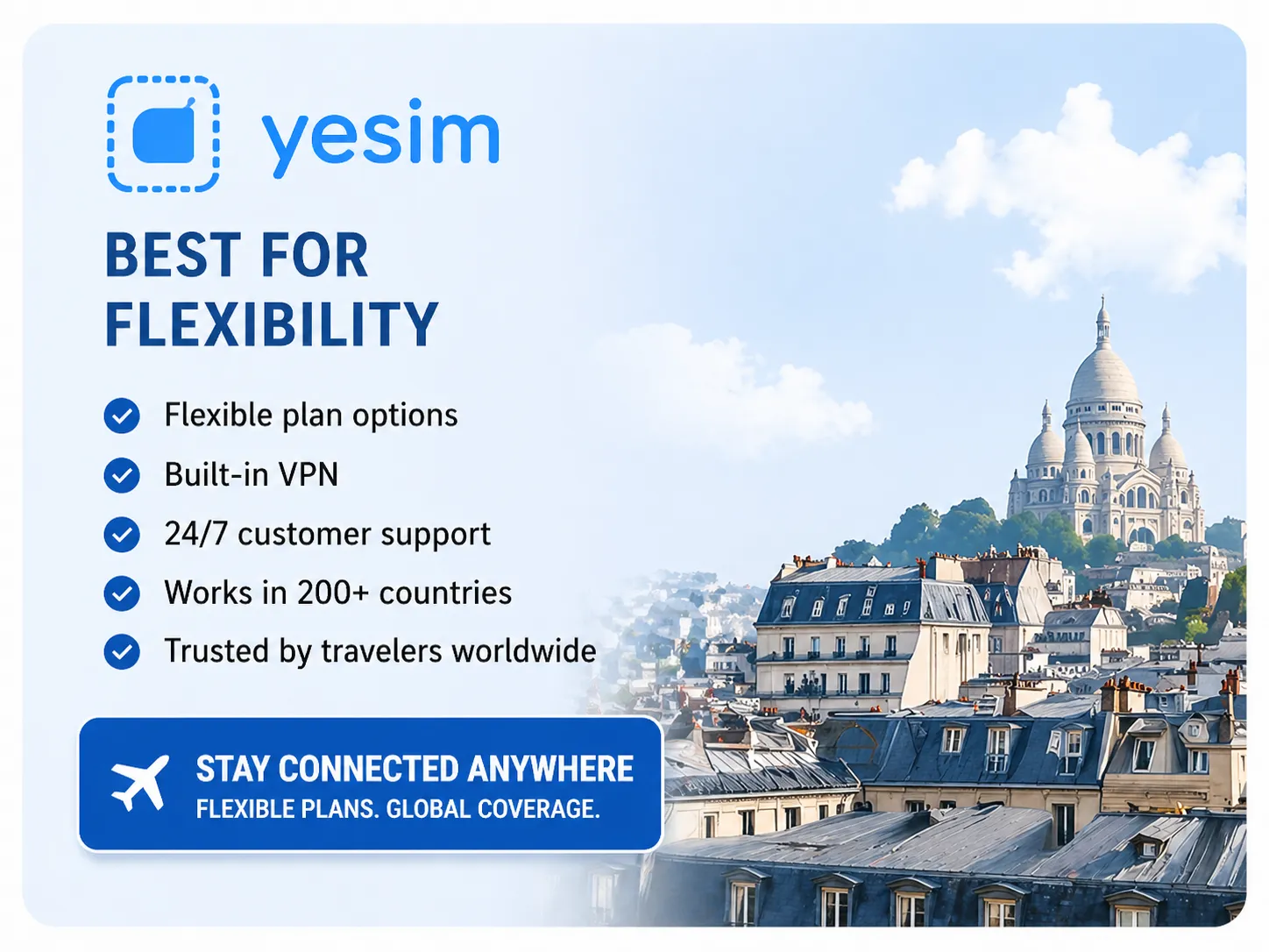 Yesim eSIM Paris flexible data plans Europe travel connectivity Stafford Affiliates Travel
